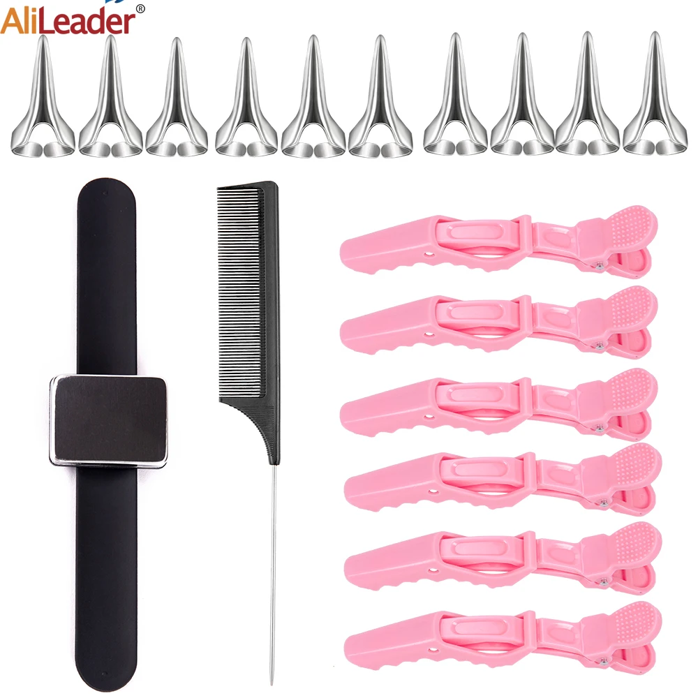 18Pcs Hairdressing Kits Hair Cutting Tools 10Pcs Black Hair Parting Ring Tip Tail Comb Magnetic Wristband Pincushion Accessories
