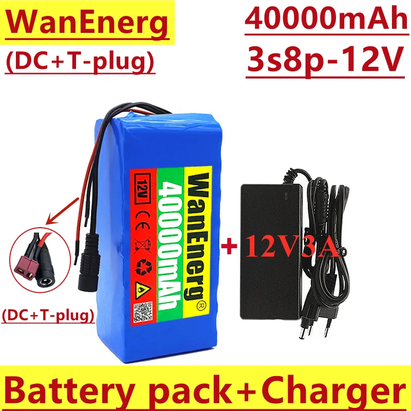 

2022 new 12V 3s8p rechargeable battery pack 800W 40000 MAH, suitable for miner's lamp or other electronic equipment, T-plug