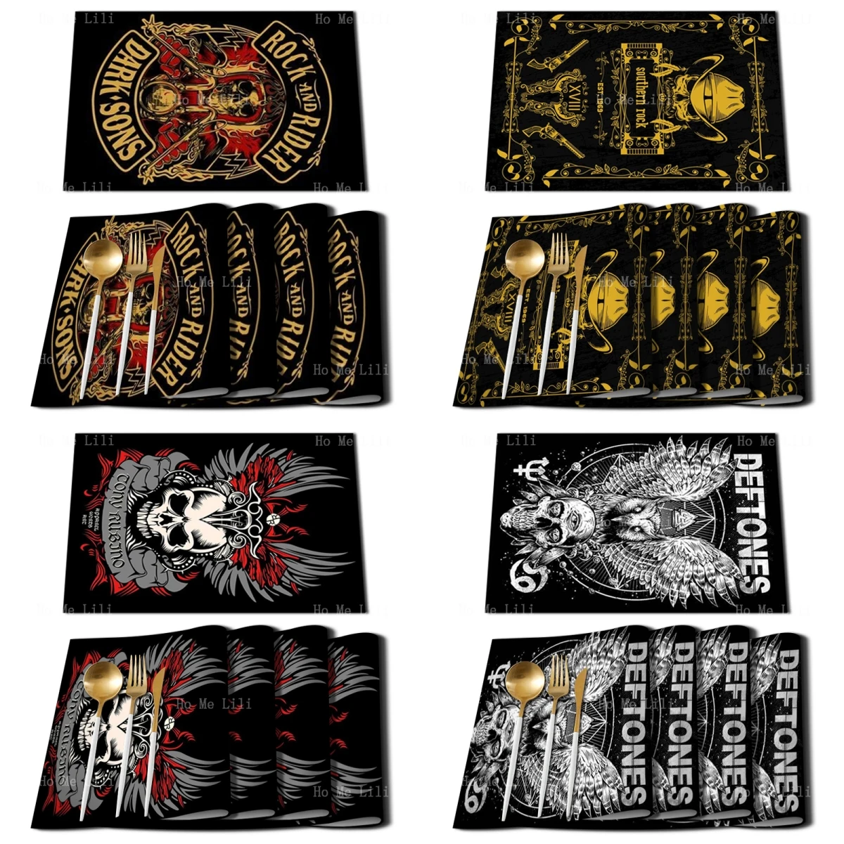 

Motorbike Club Logo Old Western Cowboy Head Dark Eagle And Skull Placemat For Tabletop Decor