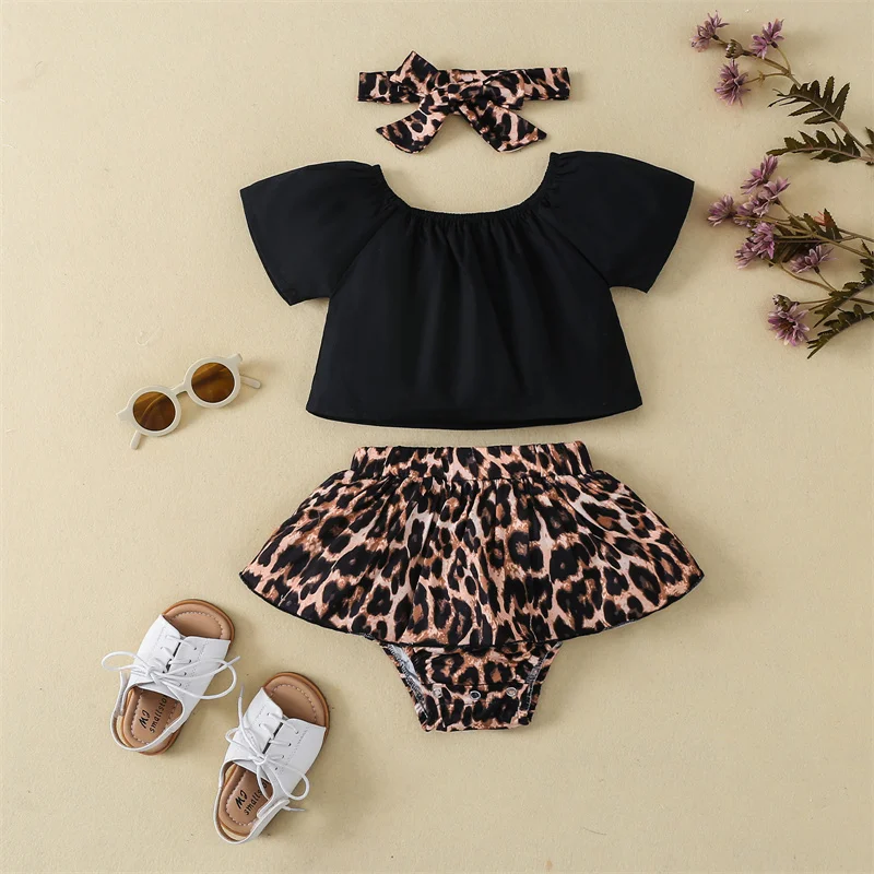 3 шт. детский хлопковый костюм с коротким рукавом юбка цветочным принтом и