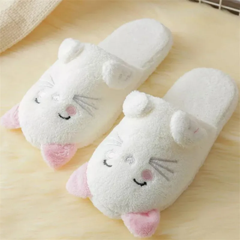 Новые зимние женские тапочки хлопковые домашние с котом теплые и Нескользящие