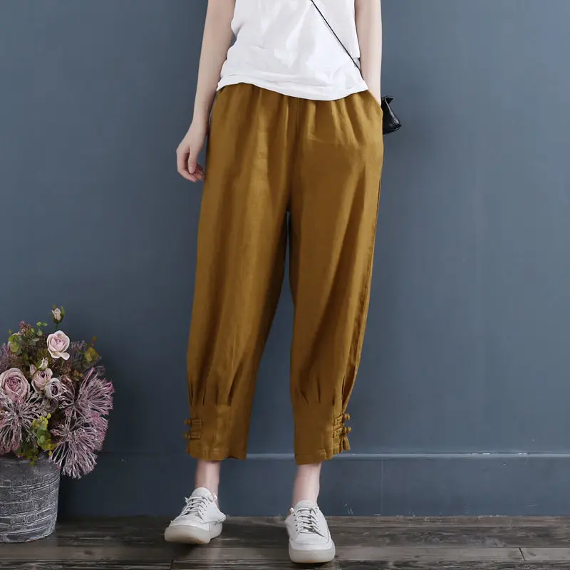 Bloomers, women's loose cotton and linen pants, nine points pants  korean  Casual  Full Length  Cotton  WOMEN