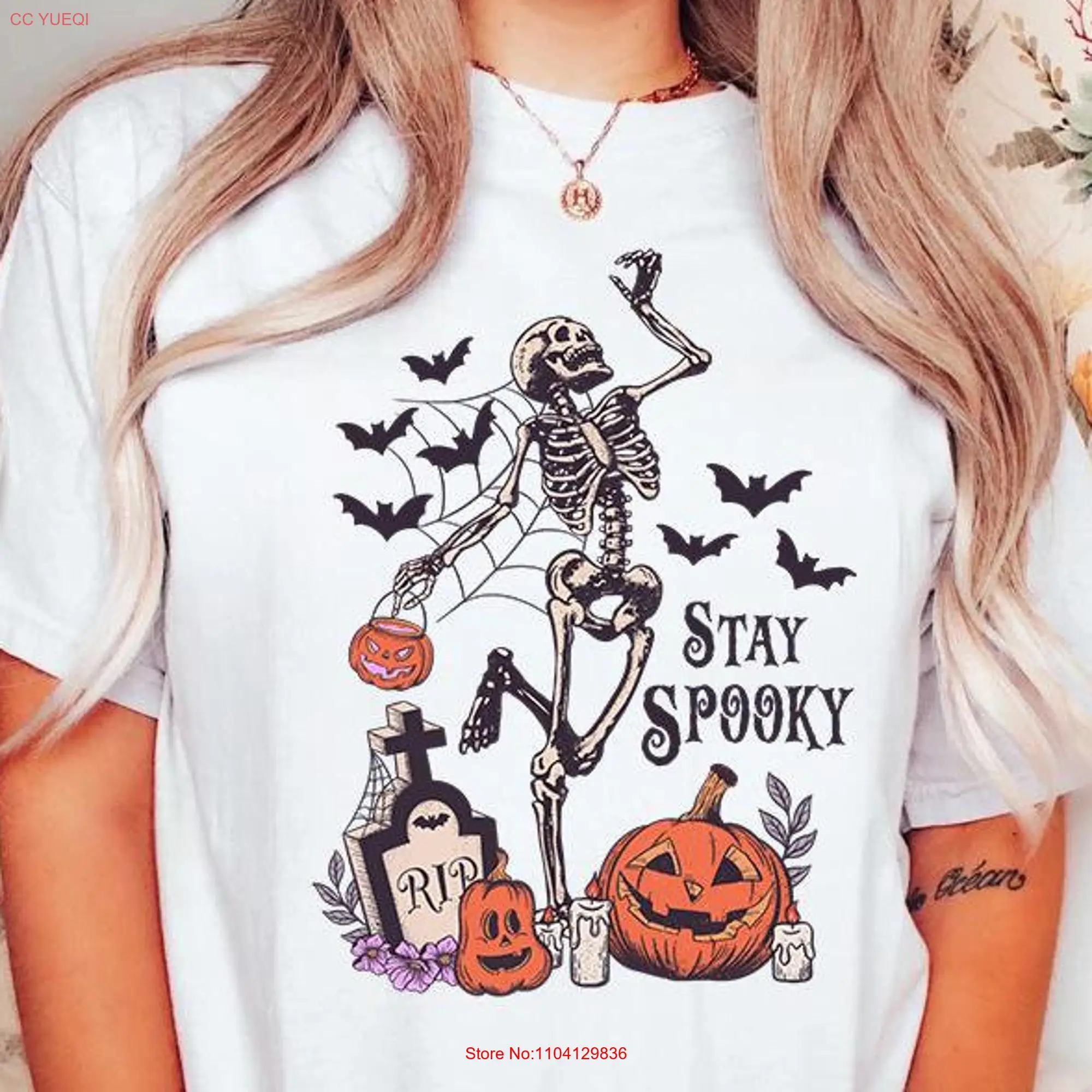 Женская футболка со скелетом с длинным или коротким рукавом