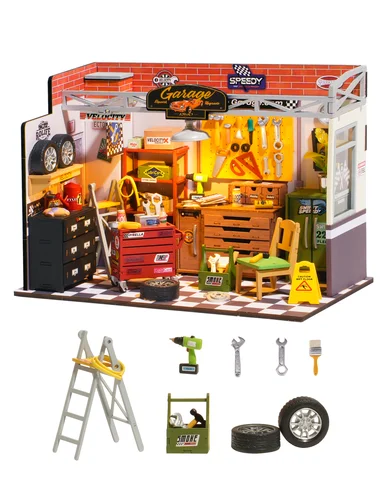 Набор миниатюрных домиков Robotime для самостоятельной сборки, мини-кукольный домик, гараж, мастерская, Набор для изготовления маленьких домиков со светодиодной лампой, декоративный для детей