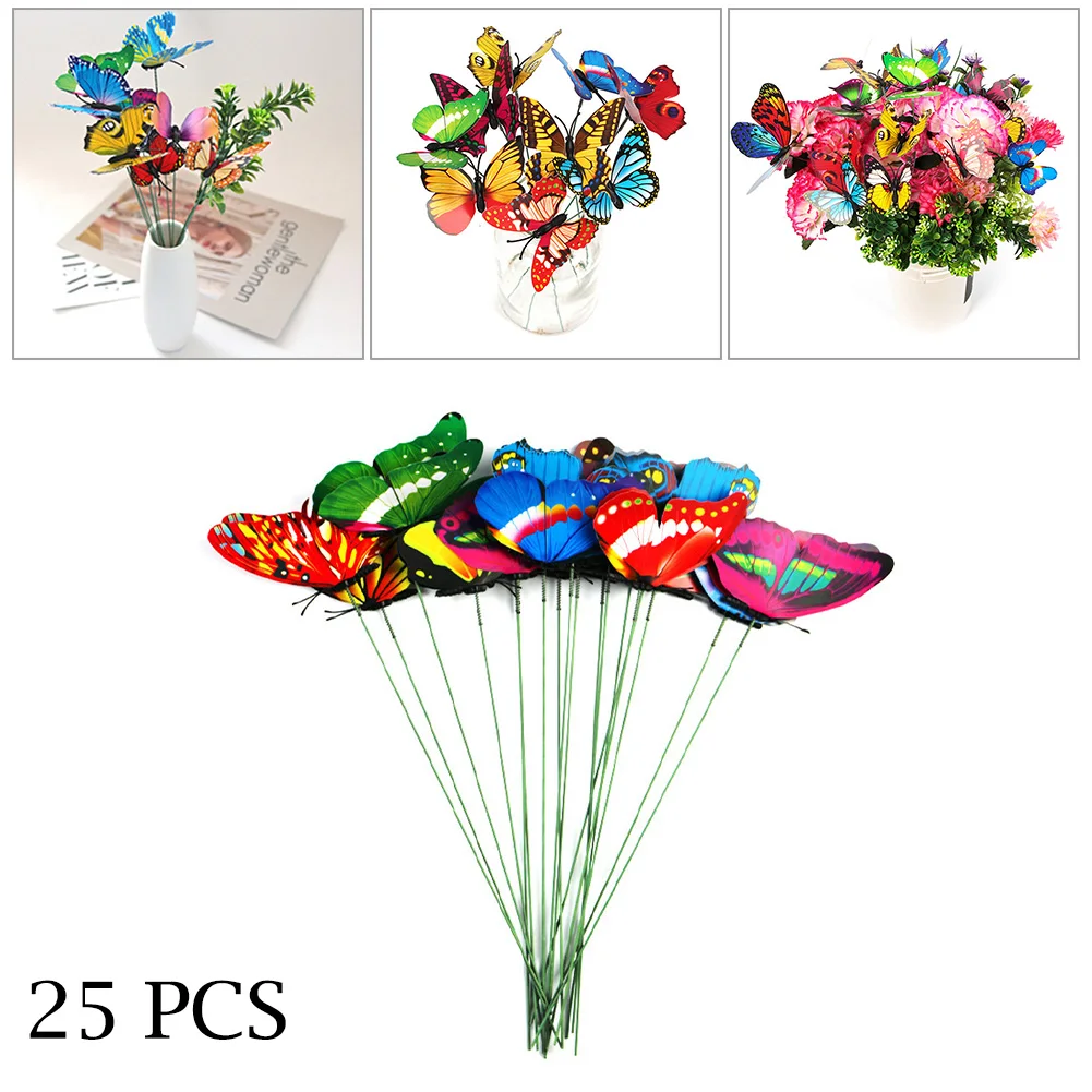 

25Pcs/Set Butterflies Stake Yard Planter Colorful Butterfly Stakes Outdoor Garden Flower Pots Decor
