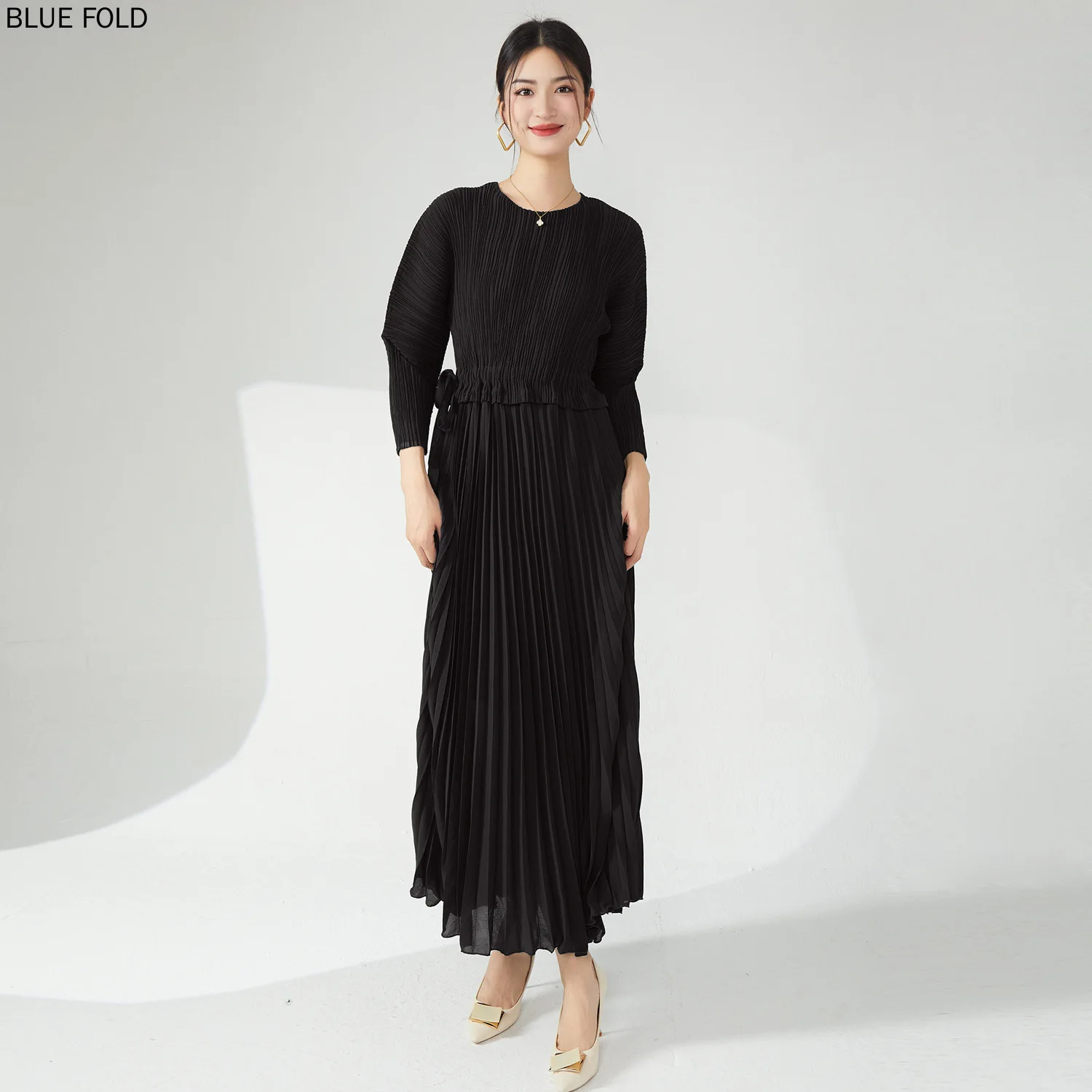 Женское плиссированное платье Miyake стильное длинное большого размера с круглым