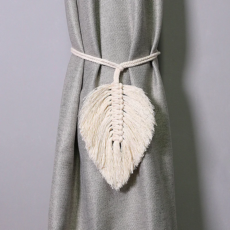 

Leaf Macrame Curtain Tie backs Hand-Woven Cotton Tassel Curtain Straps Tie Decorative Accessories for Living Room Boho Decor
