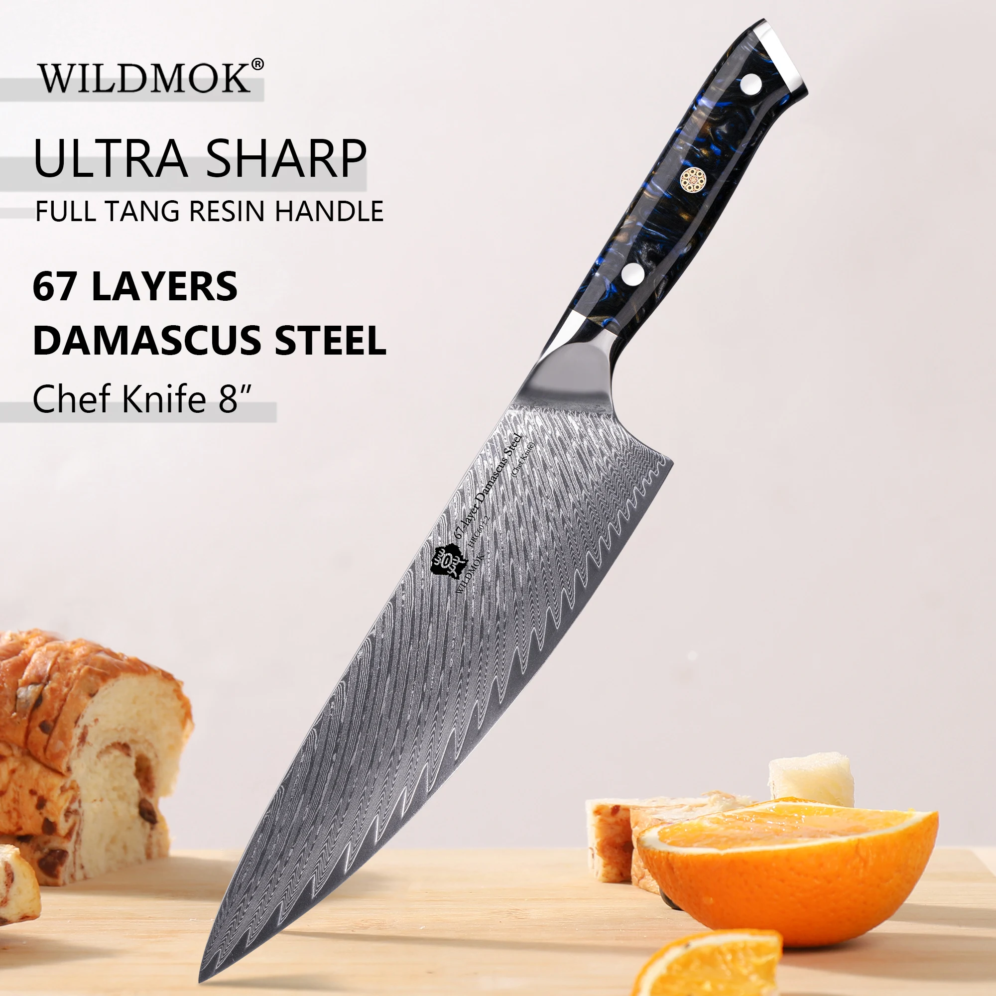 WILDMOK Профессиональный ручной работы 8-дюймовый черный полимерный нож 67 слоев