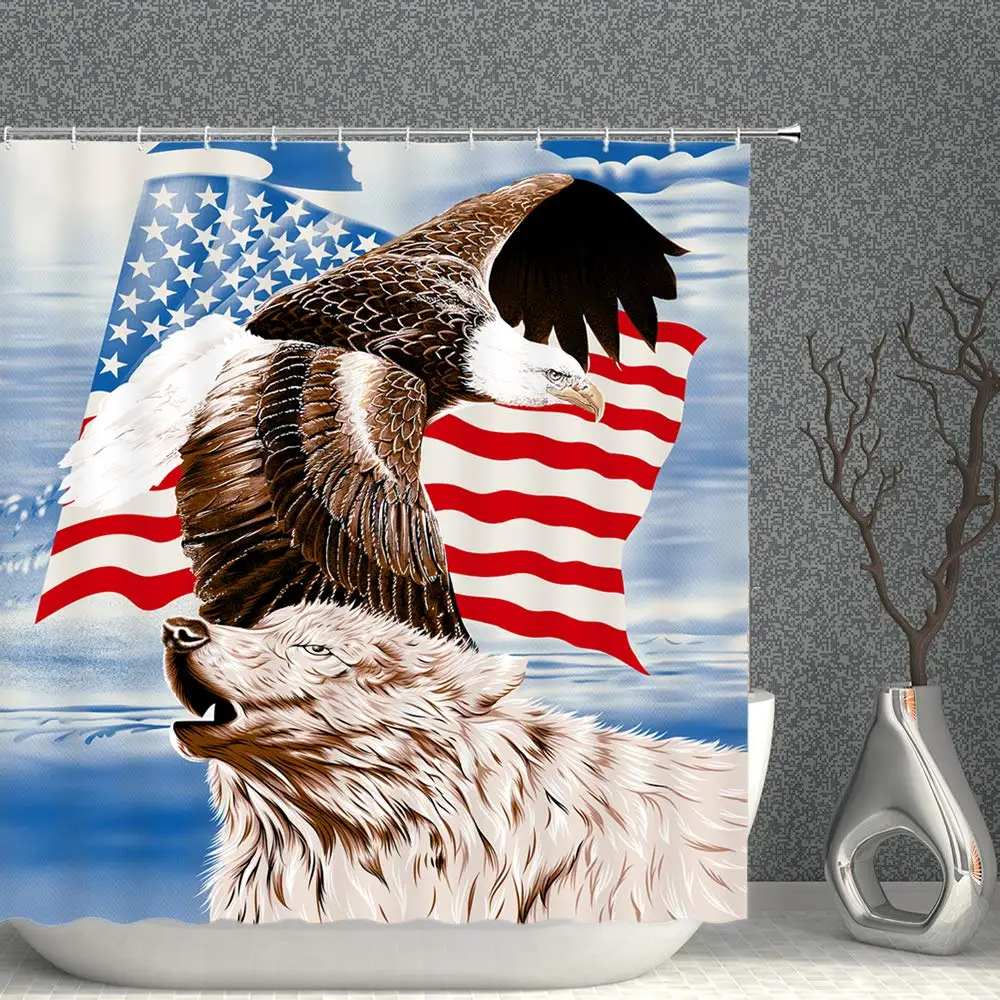

Shower Curtain Independence Day Flying Bald Eagle with American Flag Bathroom Curtains Decor USA Patriotic Eagle