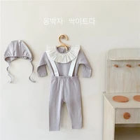 2022 autumn baby long sleeves romper homewear set infant pure color cotton jumpsuitoverallscap 3pcs suit toddler onesei suits