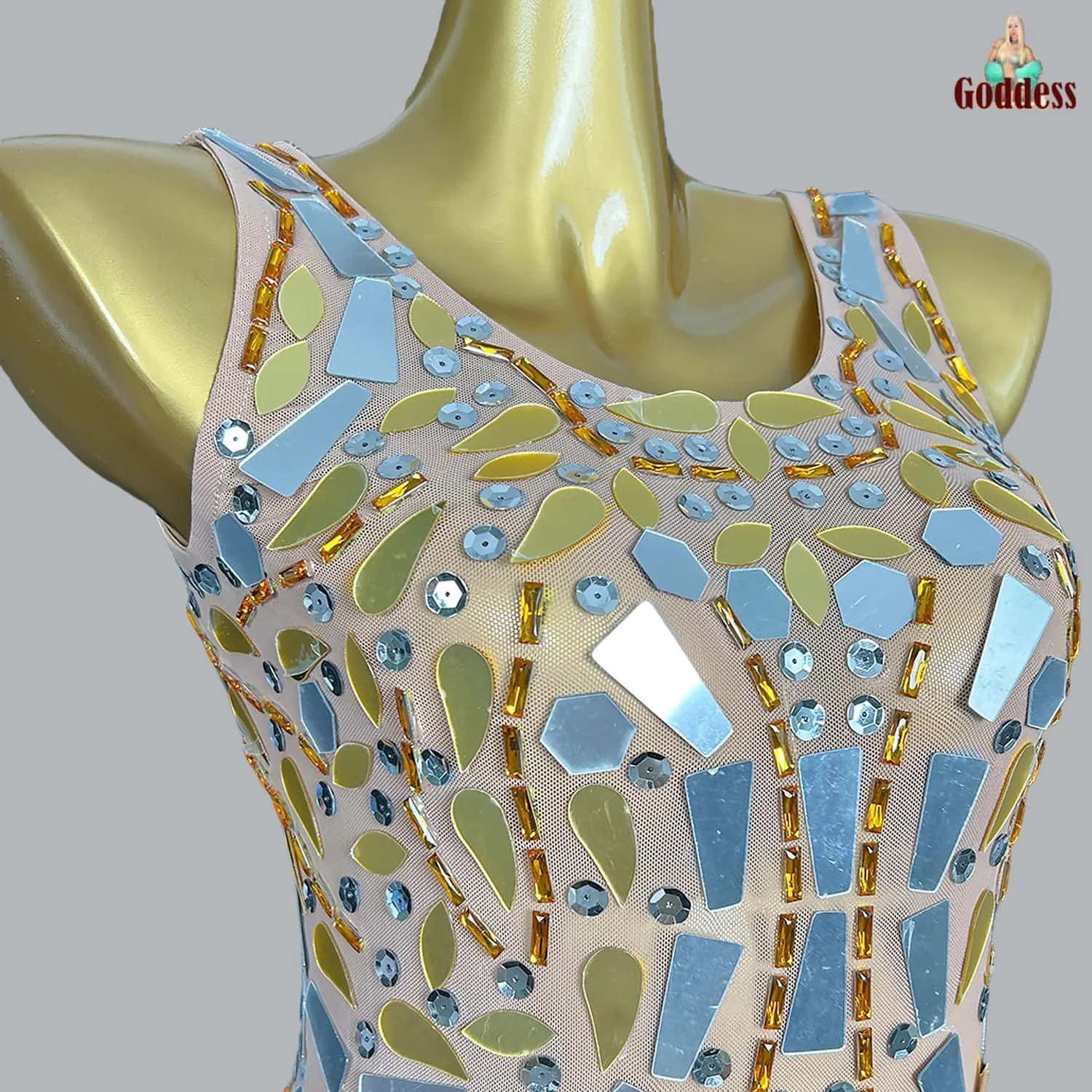 Блестящие зеркальные стразы сетчатое длинное платье телесного цвета вечернее