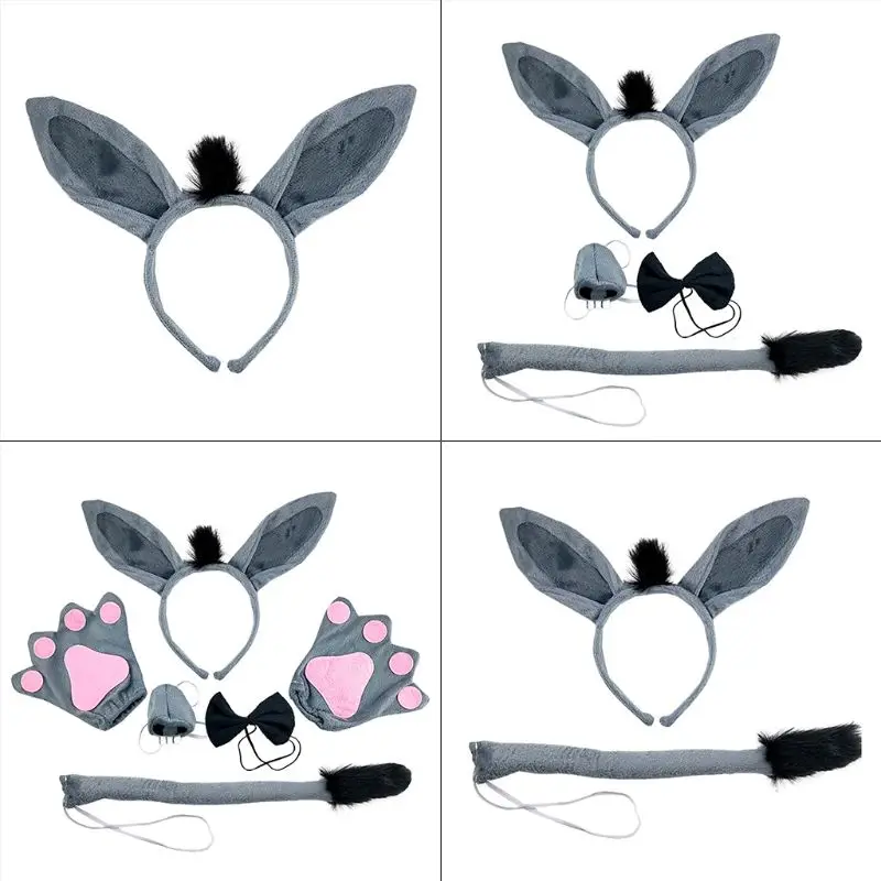 6 Pcs Festival Party Haarigen Donkey Stirnband Haar Hoop Nase Schwanz Krawatte Handschuhe Set Halloween Weihnachten Kostüm Cosplay Headwear – Detail 22