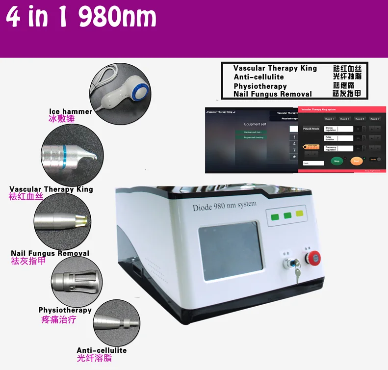 60W 980nm Diode Laser Machine Nail Fungus Removal Spider Vein Physical Therapy and Lipolaser Reduce Cellulite on Sale - купить по