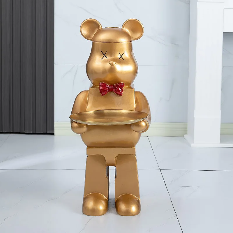 

Sofa Table Living Room Floor Decoration Gold Round Tea Tables Storage Tray Bear Figurine Luxury Lounge Home Furniture Side Table