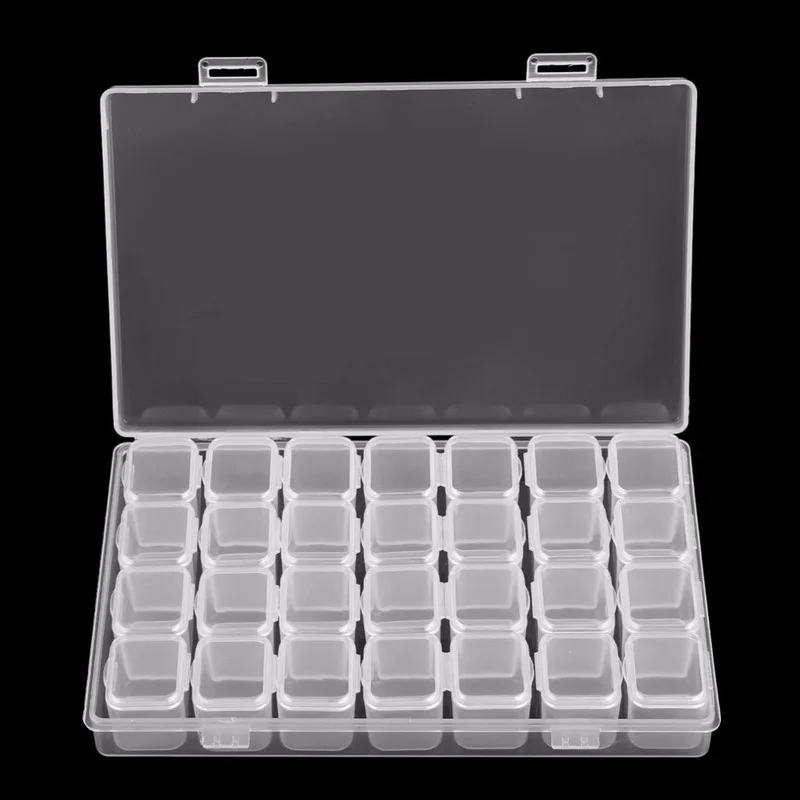 

28 Cells Adjustable Plastic Storage Box with Label Sticker For Jewelry Nail Art Diamond Painting Accessories Container boxes
