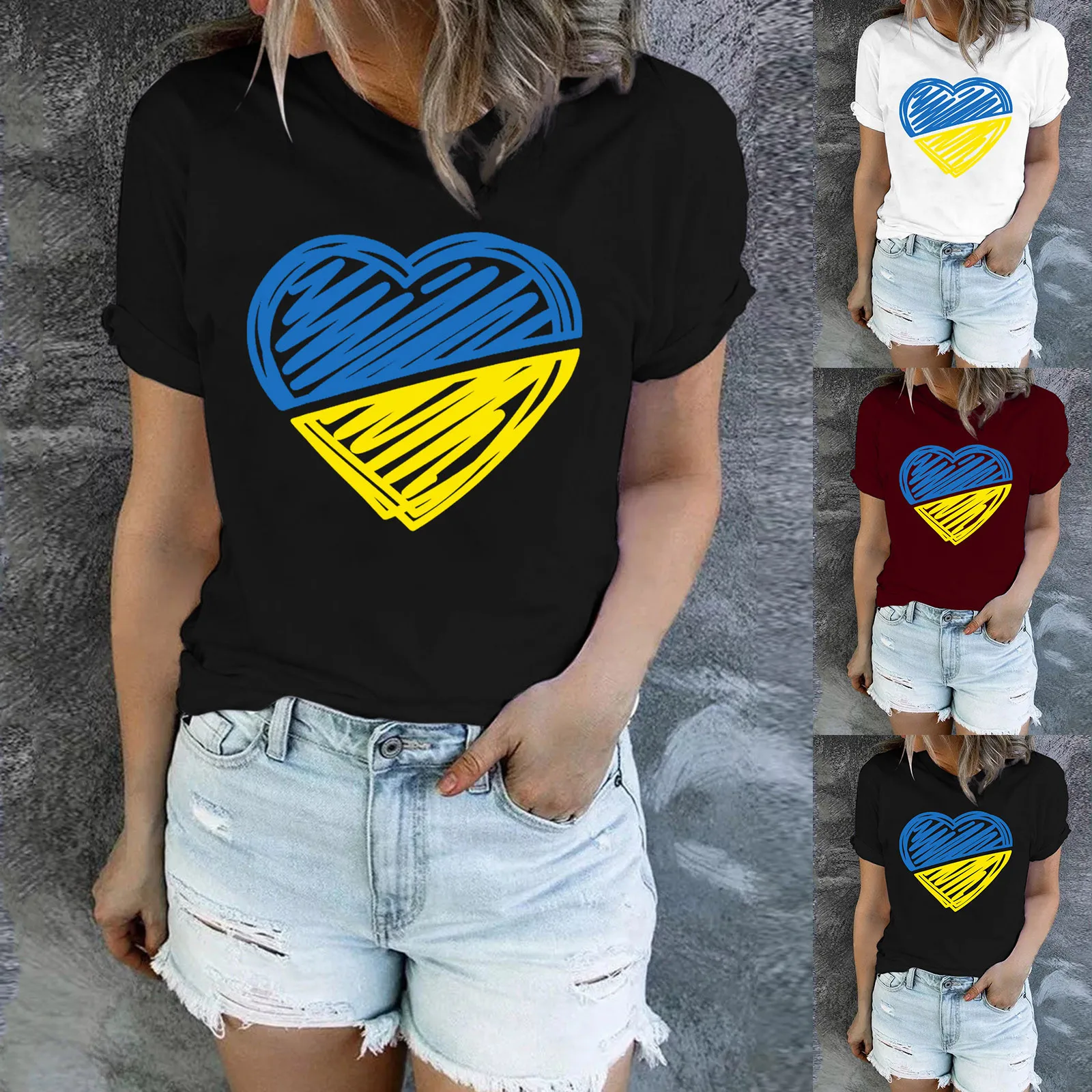 

Womens Fashion Casual Short Sleeve Ukraine Print T Shirt Top Blouse O Neck Ukraine Patriotism National Emblem T-shirt