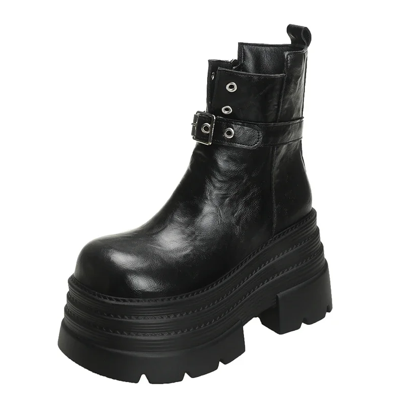 Женские кожаные полусапожки на высокой платформе 10 см зима-осень британская