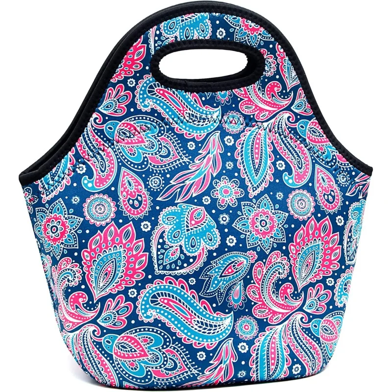 

Cashew Flowers Neoprene Lunch Bags Thermal Insulated Lunch Tote Bag Reusable Washable Picnic Bag for Women Men