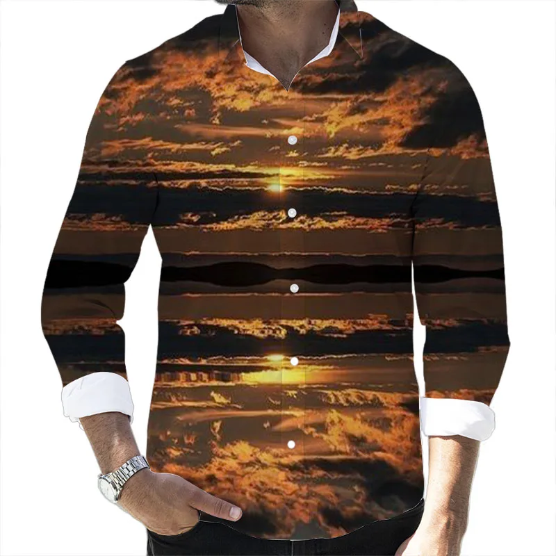 

Fall Hot Disney Cartoon Casual 3D Printed Long Sleeve Lapel Shirt Slim Fit Mickey and Winnie the Pooh Brand Men's Top