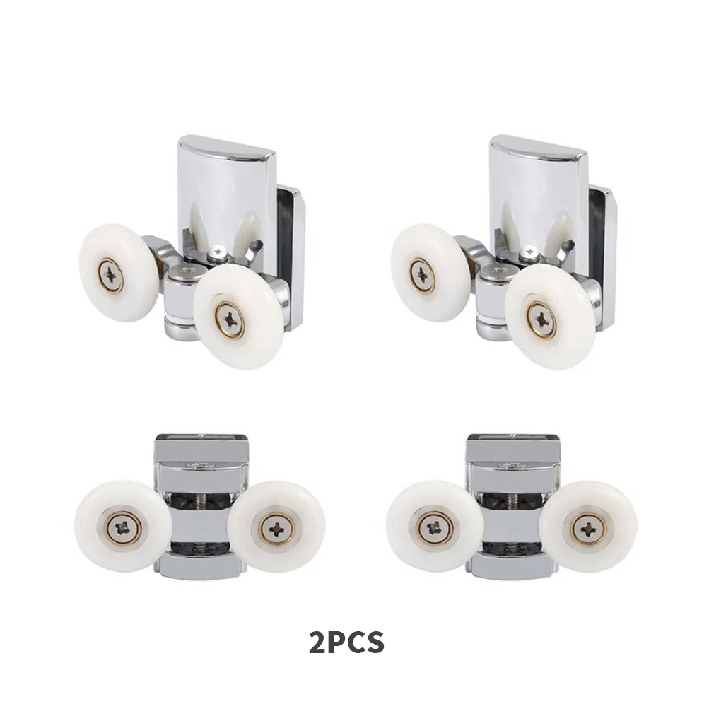 

2pcs Pulley Double Sliding Round Pulleys Nylon Zinc Alloy Down Rustproof Wheels Replacement Shower Bottom Cabin Glass