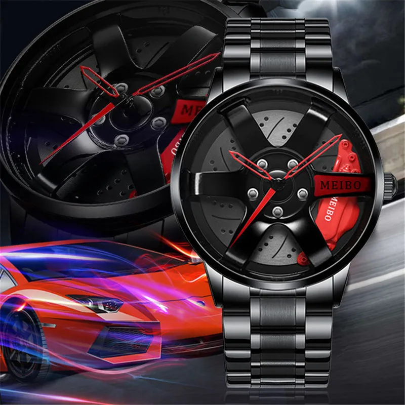 

Top Watch Brand Car Watches Men Sports Quartz Wrist Watches 3D Sport Rim Hub Wheel Wristwatch Car Quartz Men's Watches