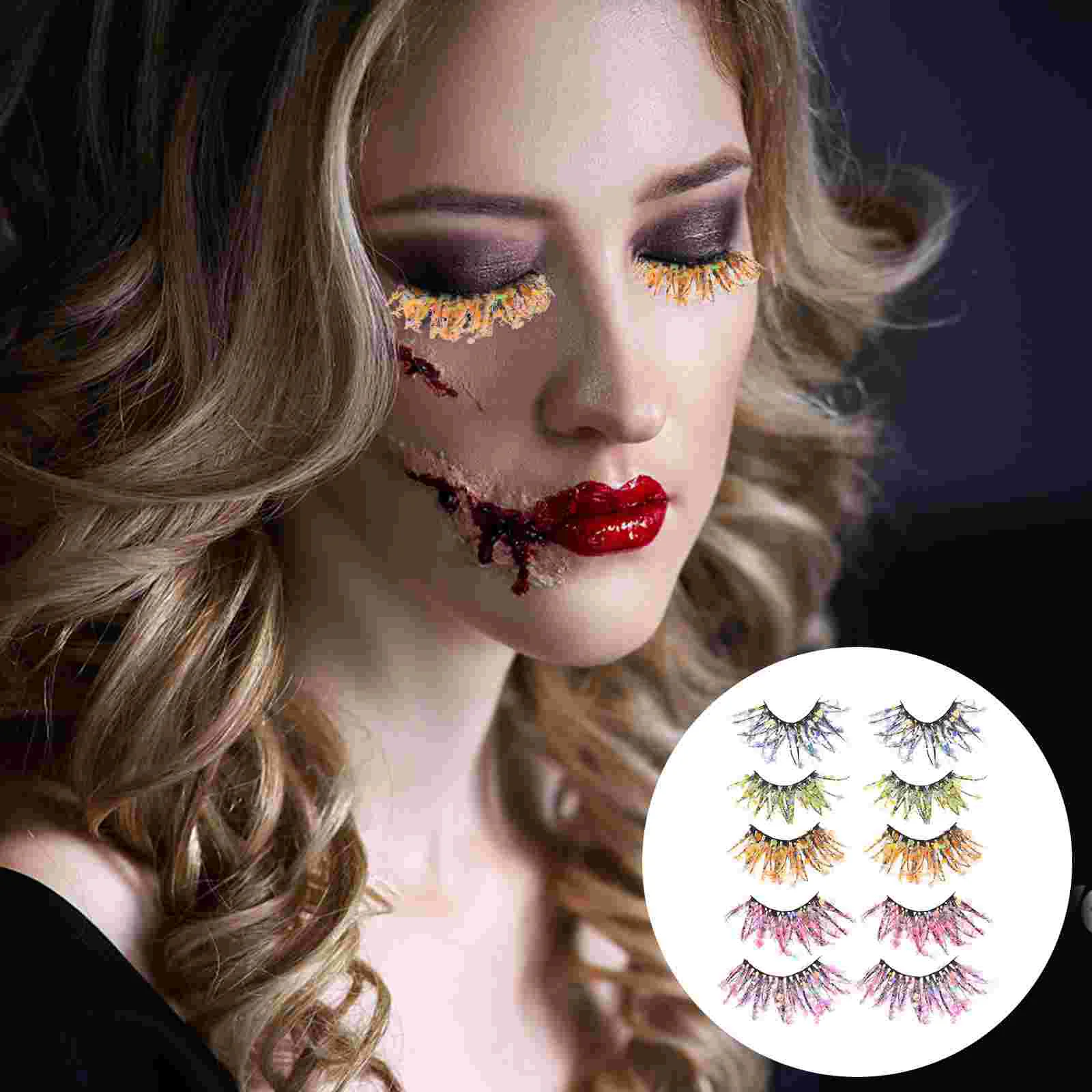 

5 Pairs Decorative Fake Eyelashes Glitter Fluorescent Eyelashes Makeup DIY 3D Lashes (5 Styles)
