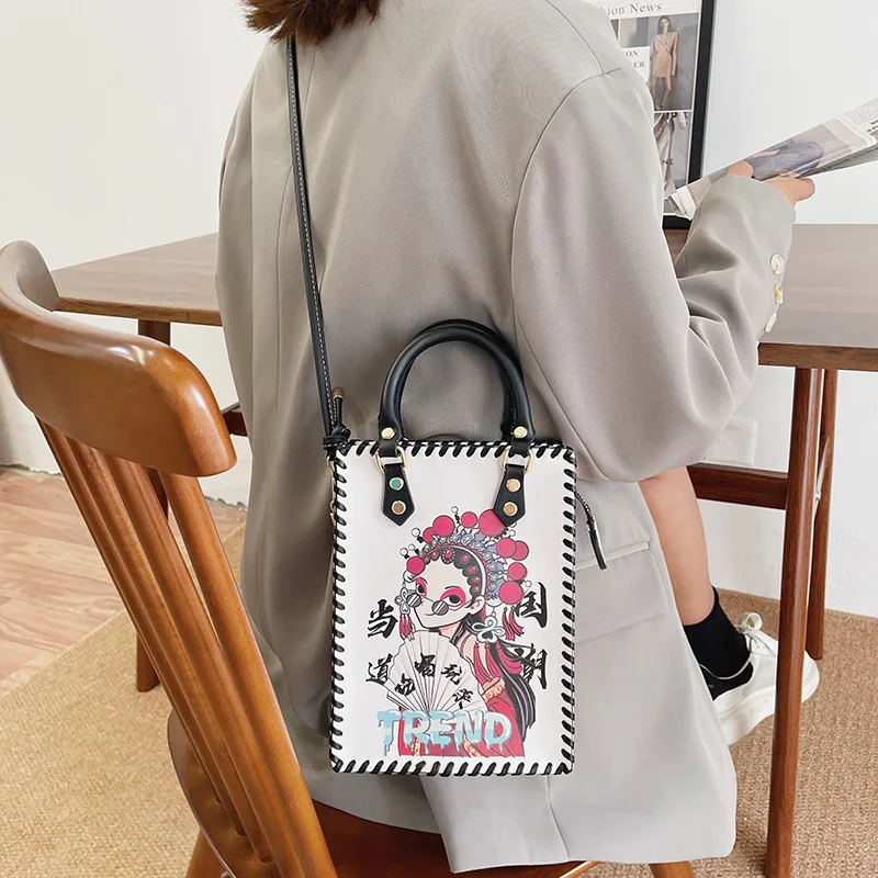 Fashion Handle Shoulder Women Bag Set PU Leather Printing Bear Bag Handbag Hand Stitching Tote Bags DIY Messenger Bag Woven Set