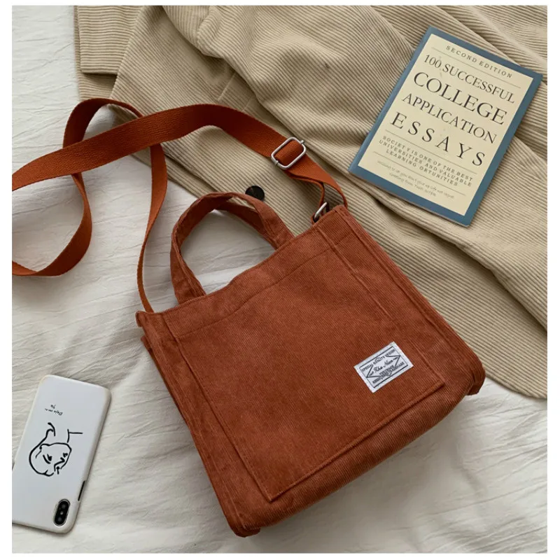 

Corduroy Women's Bag Canvas Shoulder Crossbody Bags for Women 2021 Korean Female Handbags Tote Bag with Short Handle Sac A Main