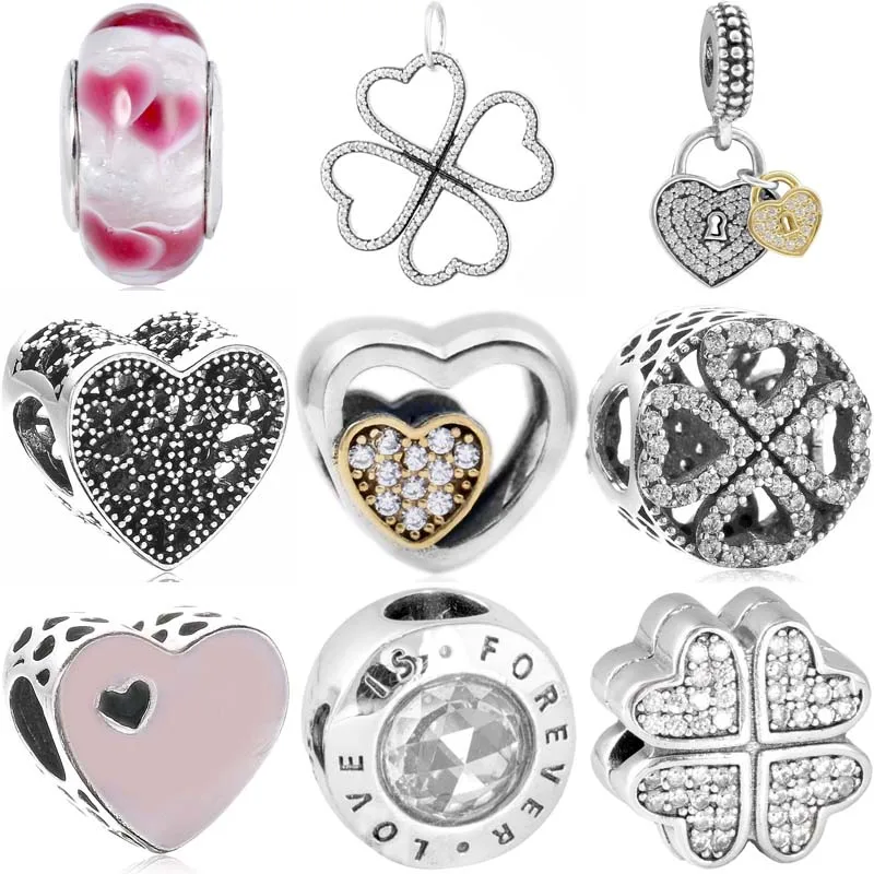 

2016 Valentine's Collection Petals Violet Clover Love Heart Lock Bead 925 Sterling Silver Charm Fit Popular Bracelet Diy Jewelry