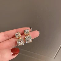 925 silver needle diamond inlaid square earrings