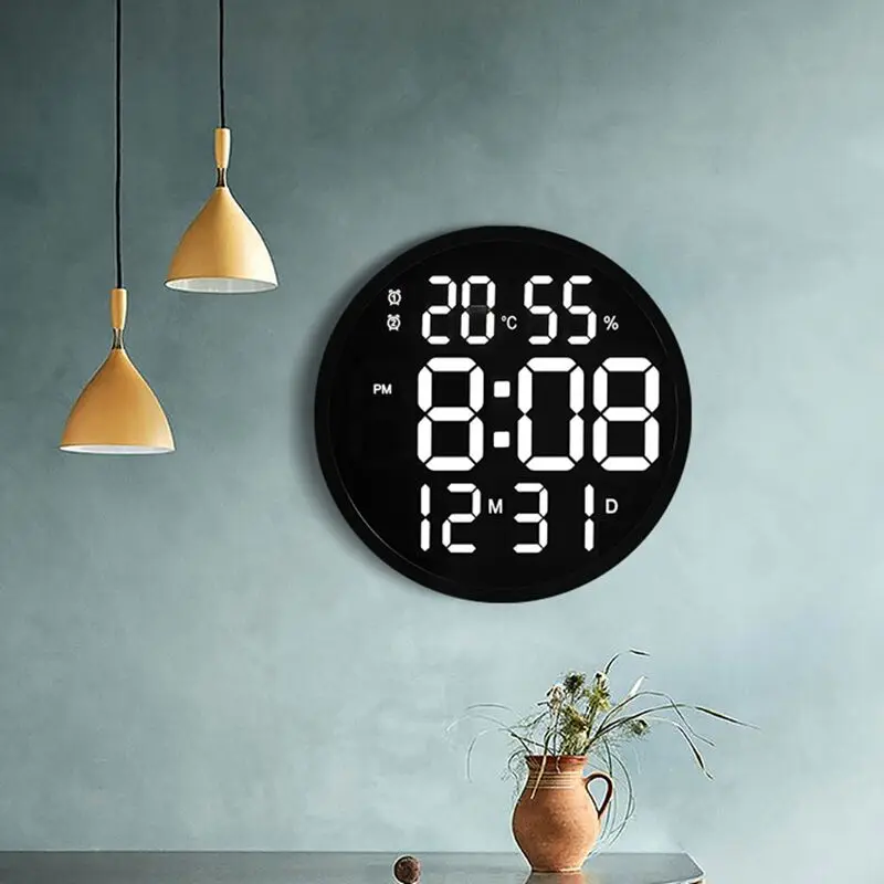 

12 Inch Silent LED Wall Clock With Calendar Intelligent Brightness Temperature Humidity Modern Home Living Room Decorative Gift