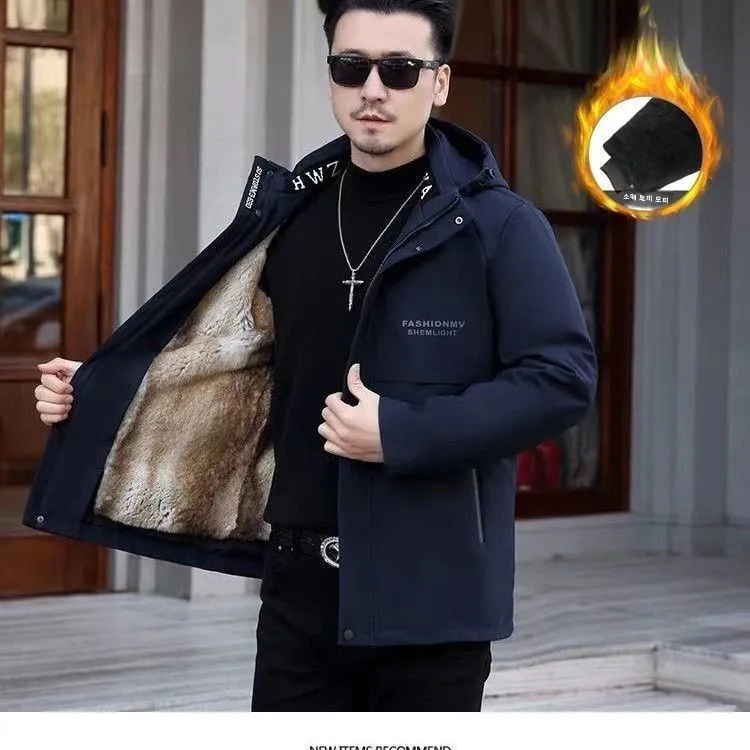 Hengxiqin Мужская черно-золотая куртка на флисовой подкладке зимняя морозостойкая