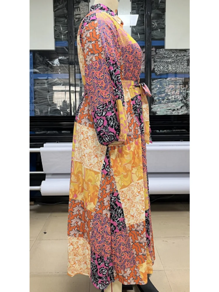 Loose retro décor shirt collar temperament commuter literary print dress plus size dresses for women 2022  party dress