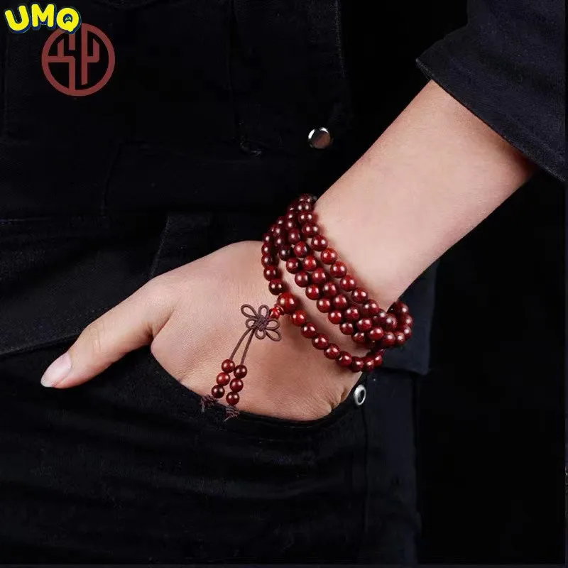 

Indian Lobular Red Sandalwood Bracelet High Oil Density Gold Silk Shun Wen Wan Men's and Women's Bracelet