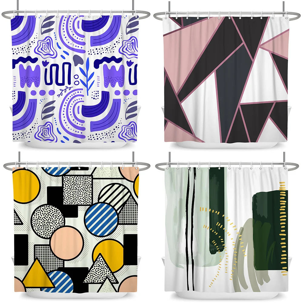 

Современная Геометрическая занавеска для душа s, скандинавский абстрактный водонепроницаемый полиэфирный шторка с крючками, богемный Декор для дома и ванной