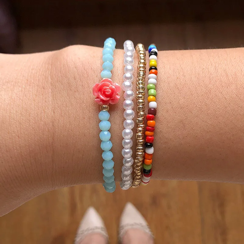 

Elastic Cord Imitation Pearl Bracelets Set Women Multilayer Millet Bead Bracelets Summer Beach Trendy Jewelry Drop Shipping