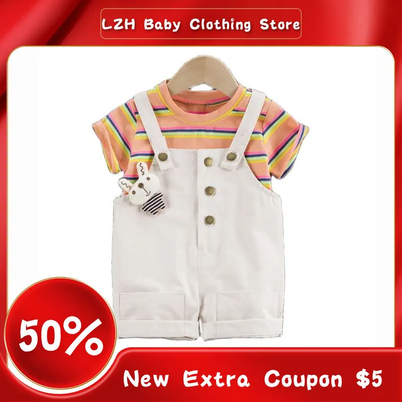 

LZH Baby Girls Clothes Sets 2022 Summer Baby Clothes Casual Striped Short Sleeve 2Pcs Suit Toddler Baby Boys Clothing 1-4 Years