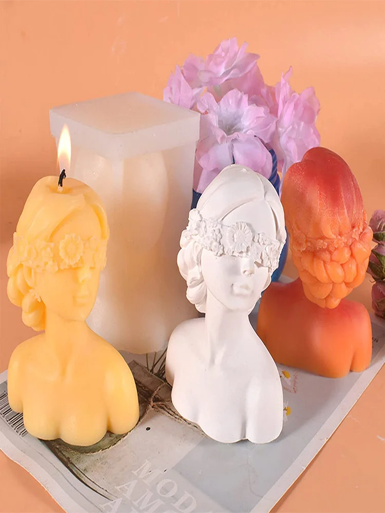 

New Closed-Eye Girl Aromatherapy Candle Mould Blindfolded Debate Beauty Plaster Resin Mold Silicone Mold Candle Making Molds