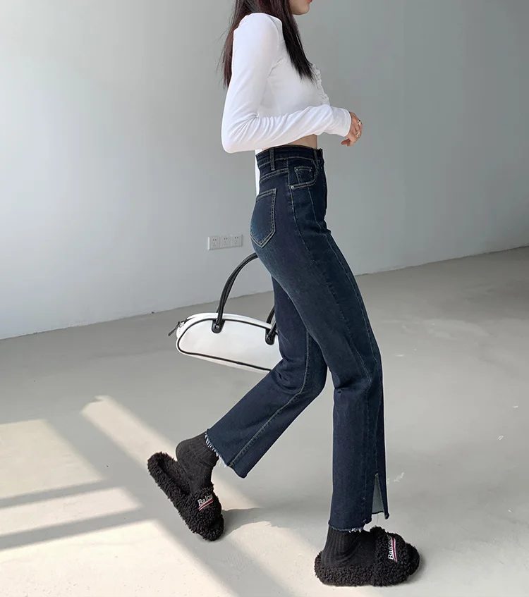N1767  New high-waist stretch small straight denim cropped cropped jeans