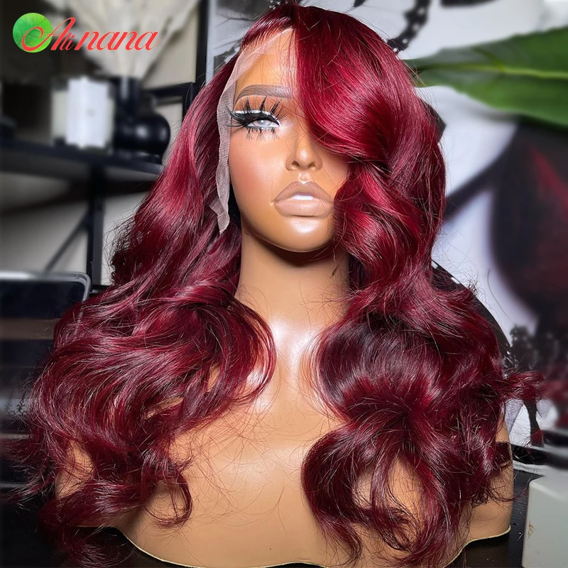 

13x6 Lace Frontal Wig Red Colored Straight Body Wave Pre-Plucked 5x5 6x6 Transparent Lace Closure Human Hair Wig For Black Women