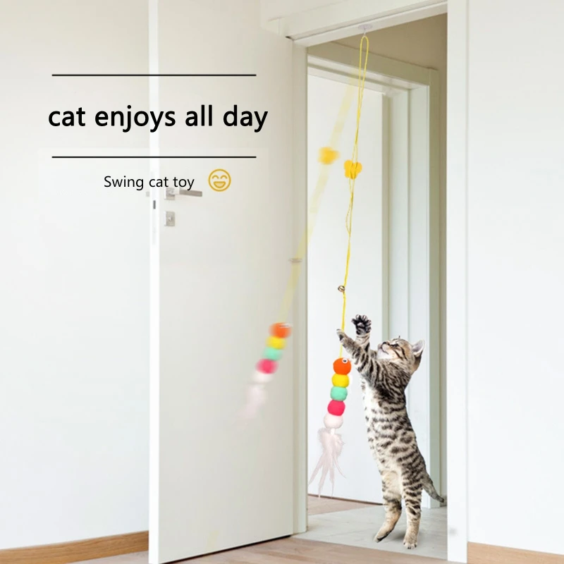 

Cat Feather Toys Retractable Rope Interactive Cat Toy Fun Door Hanging Cat Teaser Toy Self Play Chase Cat String Pet Puzzle Toys