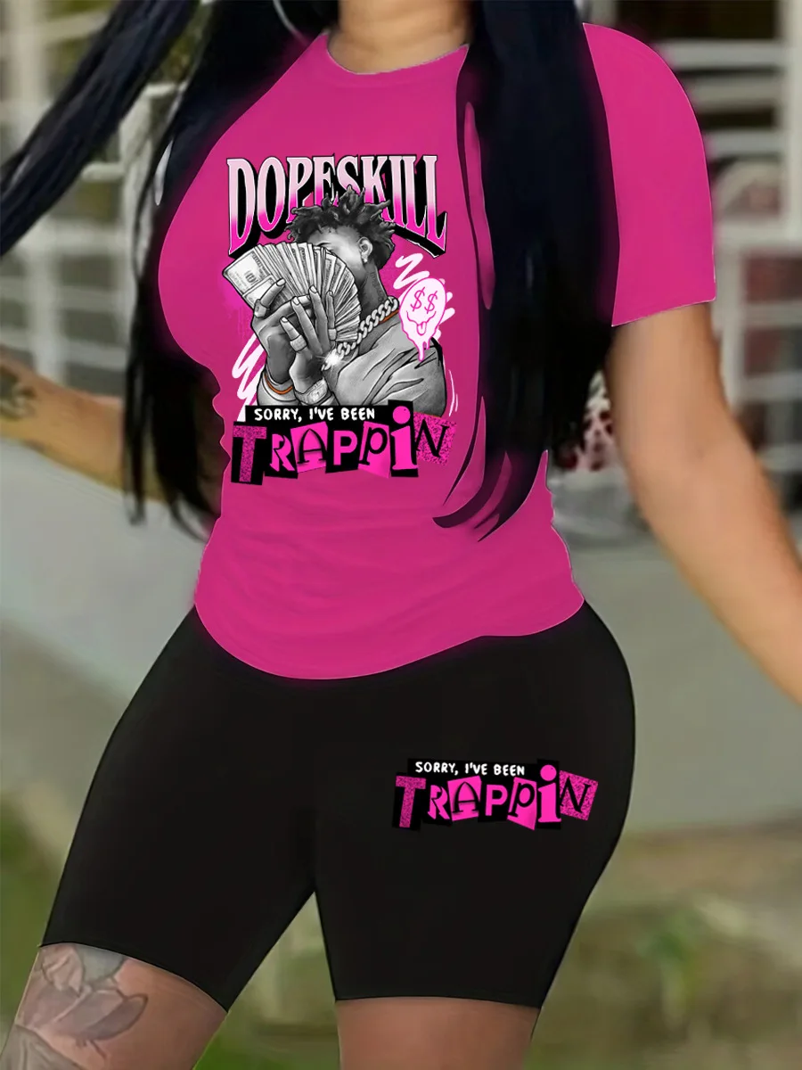 Женские комплекты из двух предметов с шортами Однотонная футболка круглым