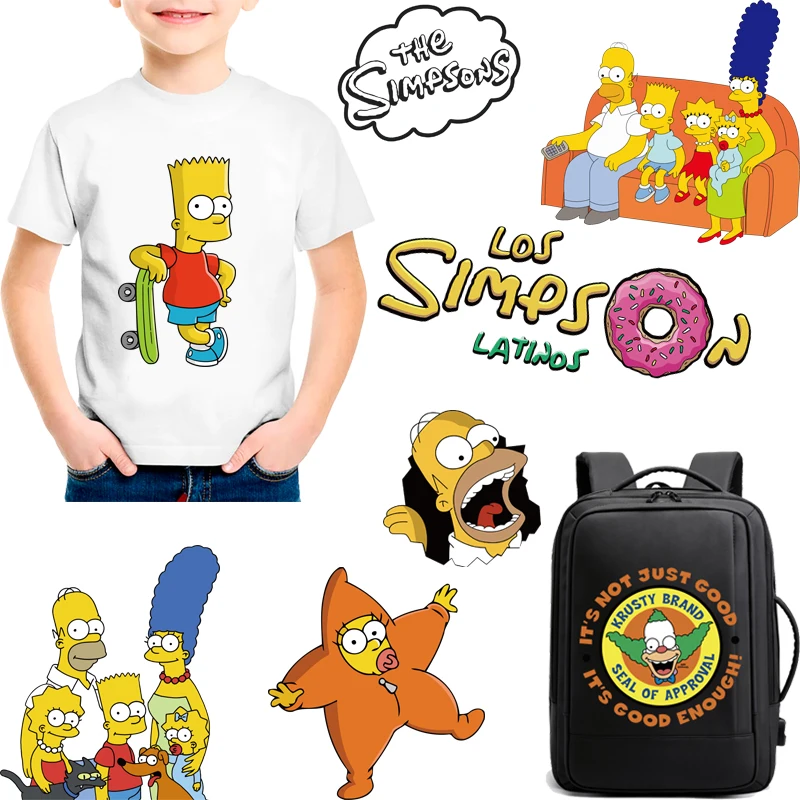 The Simpsons Anime Patch T-Shirt Heat Transfer Sticker DIY Luggage Jeans Ironing Cartoon Decals Boys Girls Clothes Gifts |