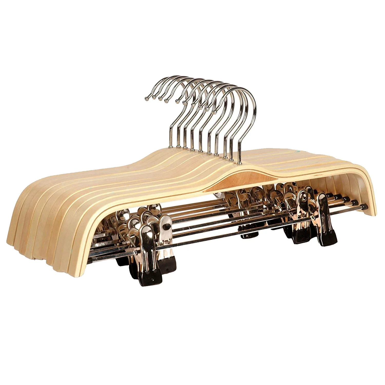 

10 Pack Solid Finish Wooden Trousers/ Hangers with Anti-Rust Clips Coat Clothes Hangers