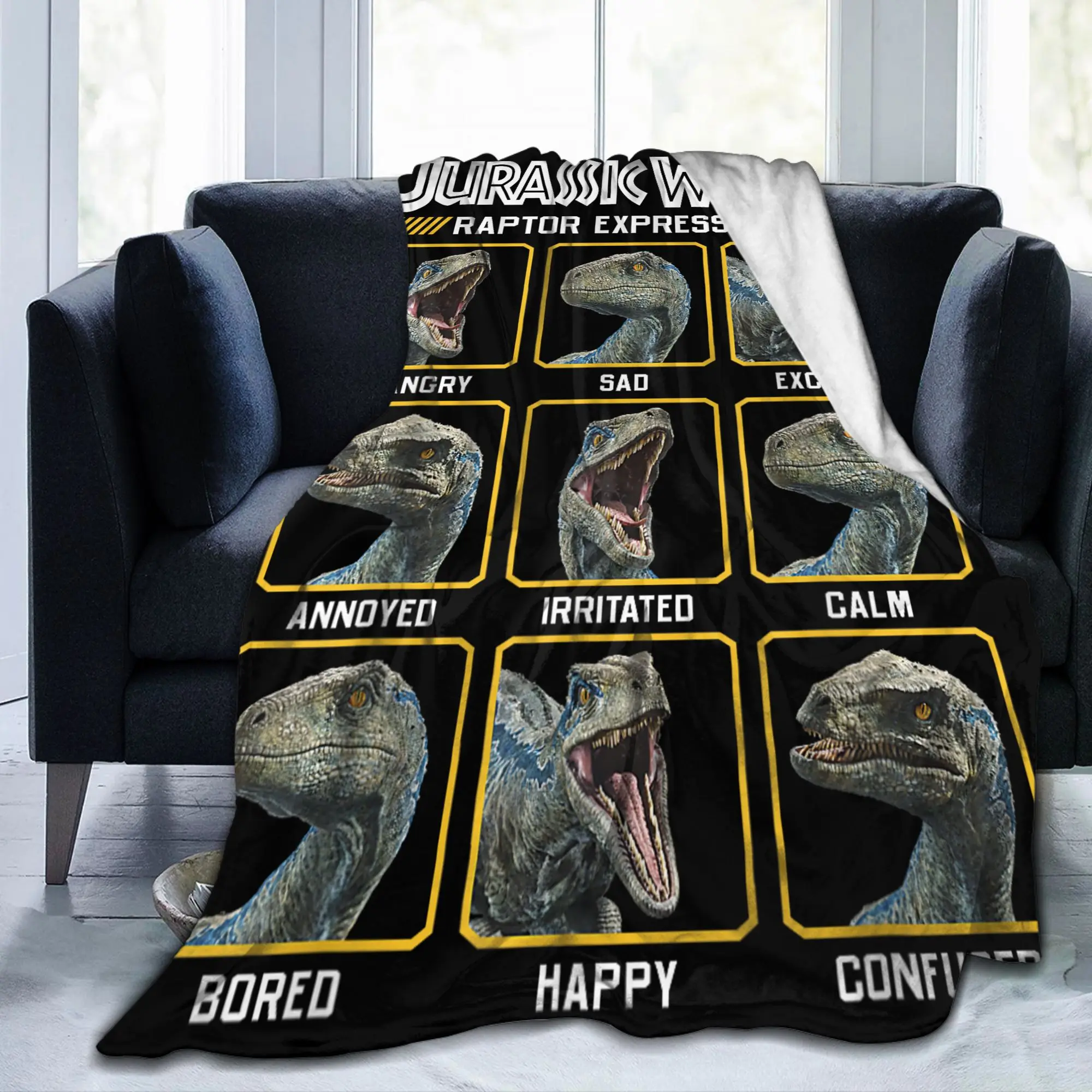 Фото Плюшевое одеяло Jurassic Blue Raptor Expressions World, забавные пледы для покрывала, легкое одеяло 125*100 см №2