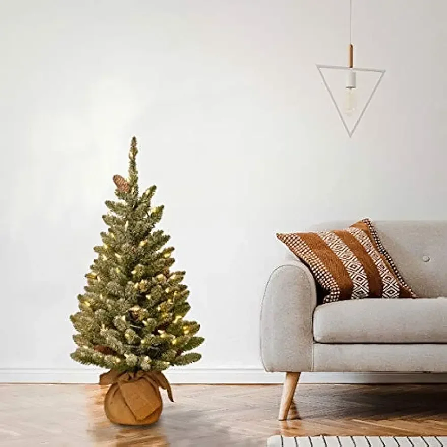 

Company Pre-lit Artificial Mini Christmas Tree | Includes Small White LED Lights and Cloth Bag Base | Snowy Concolor Fir