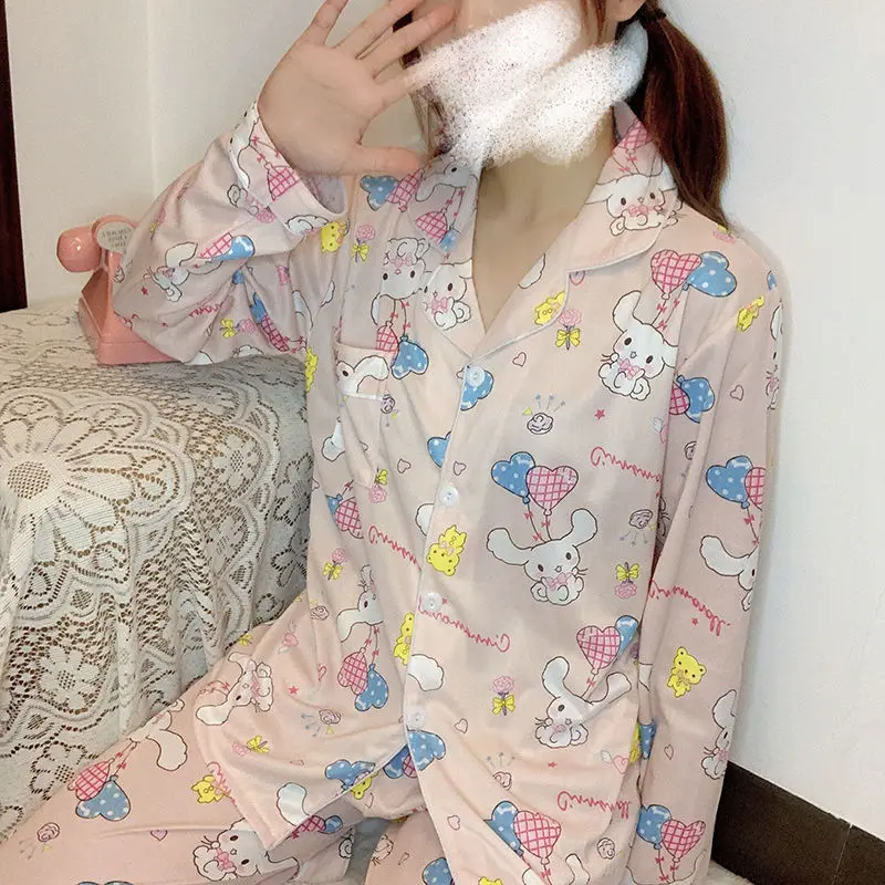 

Sanrio My Melody Pajamas Cinnamoroll Women Spring Autumn Long Cute All-Match Home Clothes Girl Pajamas 2 Piece Set Loungewear