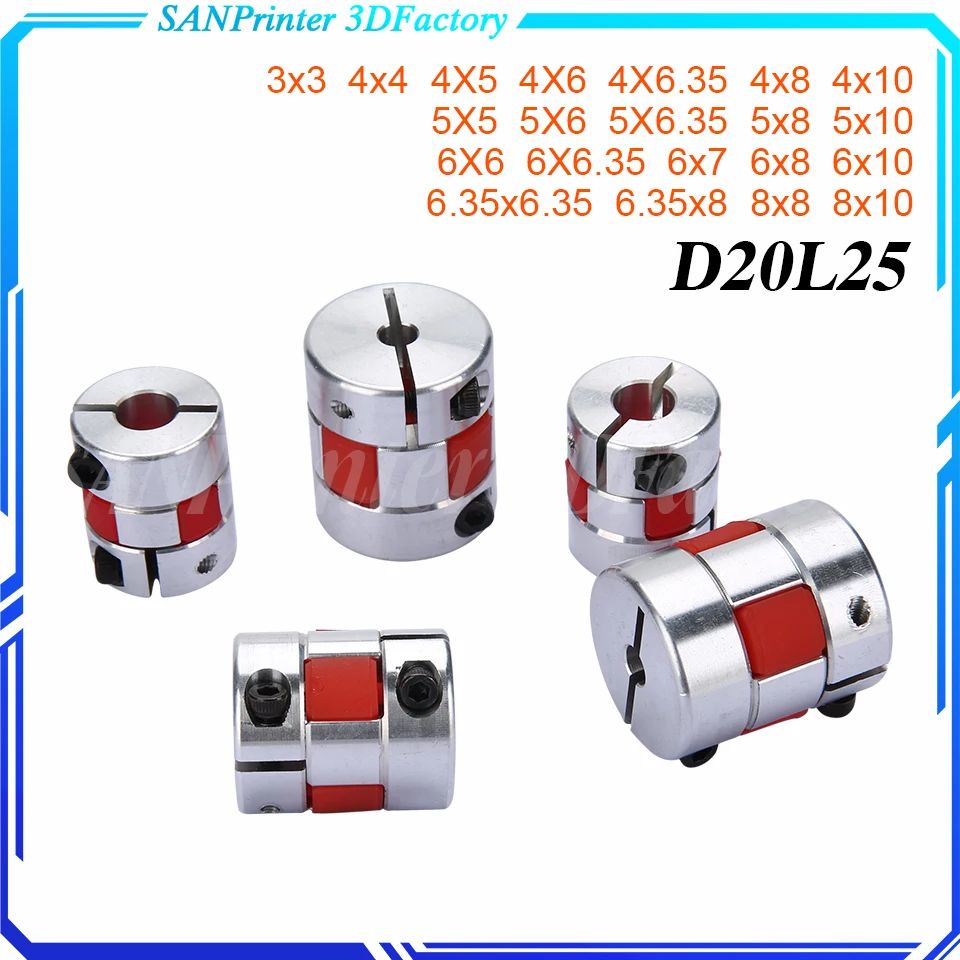 

D20L25 spider flexible motor coupler aluminium flexible jaw coupling 5x8mm 3mm 4mm 5mm 6mm 6.35mm 7mm 10mm 3D Printer Parts