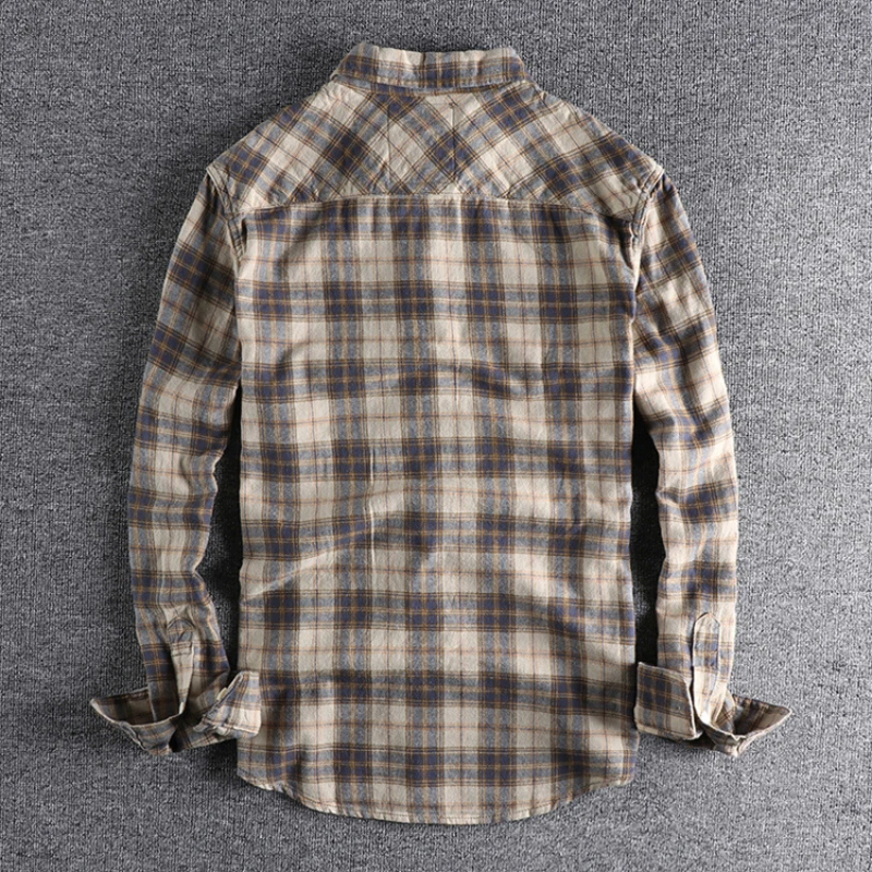 Kaji retro tooling plaid shirt men's flannel sanding comfortable casual American Joker shirt jacket in autumn and winter
