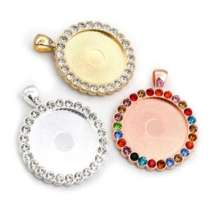Новая мода 5 шт 25 мм внутренний размер розовое золотобронзапосеребренные прозрачные стразы кабошон основа подвеска подвески